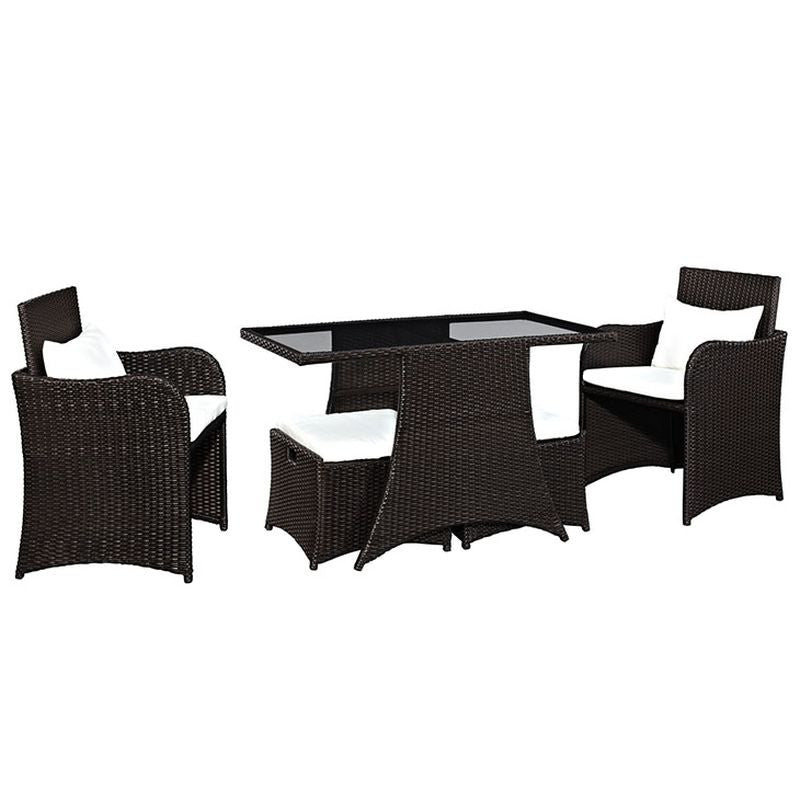 Artesia 5 Piece Outdoor Patio Dining Set in Brown White