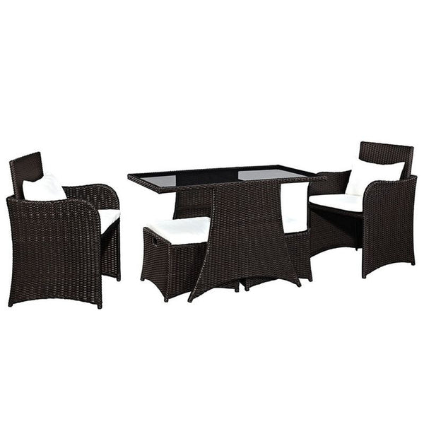 Artesia 5 Piece Outdoor Patio Dining Set in Brown White
