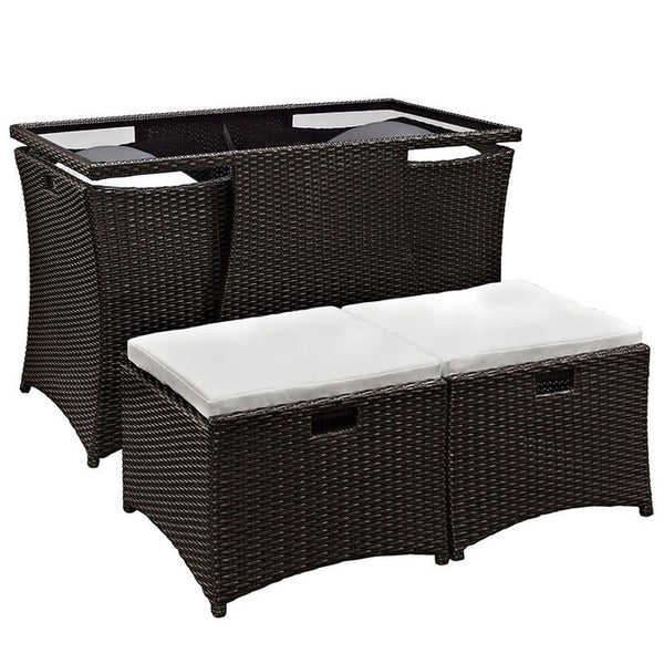 Artesia 5 Piece Outdoor Patio Dining Set in Brown White