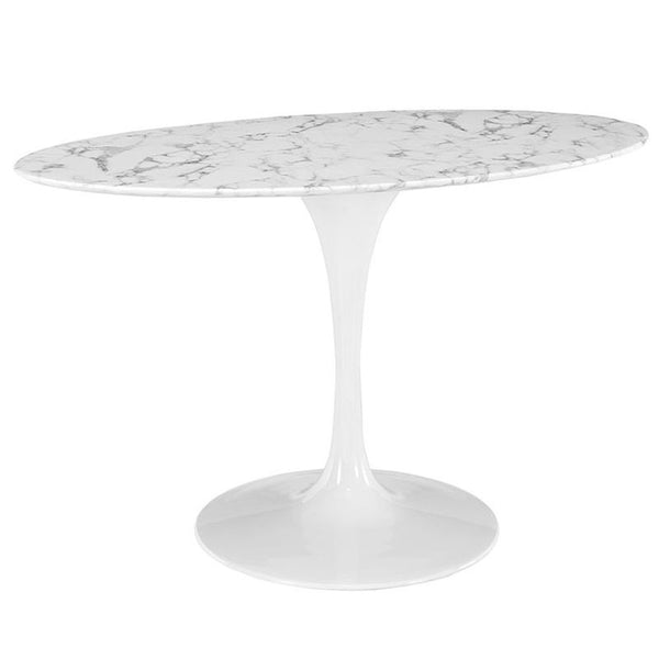 Lippa 54" Oval-Shaped Artificial Marble Dining Table in White