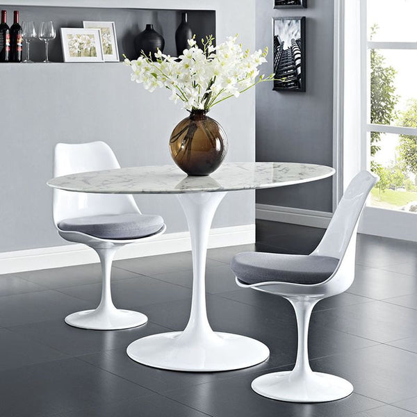 Lippa 54" Oval-Shaped Artificial Marble Dining Table in White