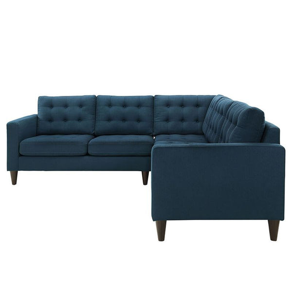 Empress 3 Piece Fabric Sectional Sofa Set in Azure