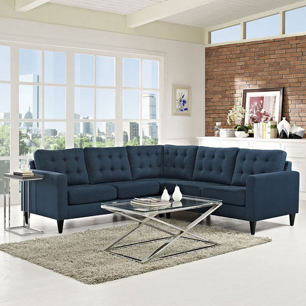 Empress 3 Piece Fabric Sectional Sofa Set in Azure