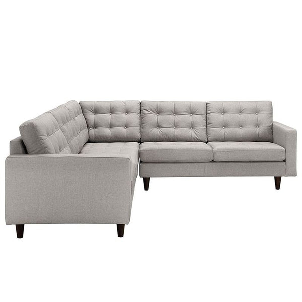 Empress 3 Piece Fabric Sectional Sofa Set in Light Gray