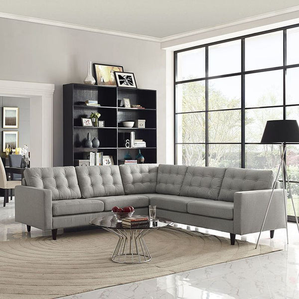Empress 3 Piece Fabric Sectional Sofa Set in Light Gray