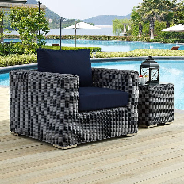 Summon Outdoor Patio Fabric Sunbrella® Armchair in Canvas Navy