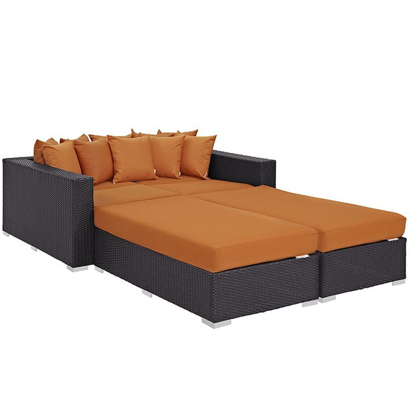 Convene 4 Piece Outdoor Patio Daybed in Espresso Orange