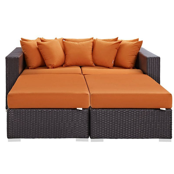 Convene 4 Piece Outdoor Patio Daybed in Espresso Orange