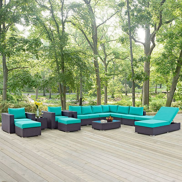 Convene 12 Piece Outdoor Patio Sectional Set in Espresso Turquoise