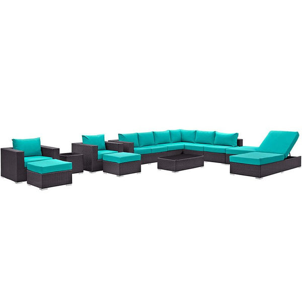 Convene 12 Piece Outdoor Patio Sectional Set in Espresso Turquoise