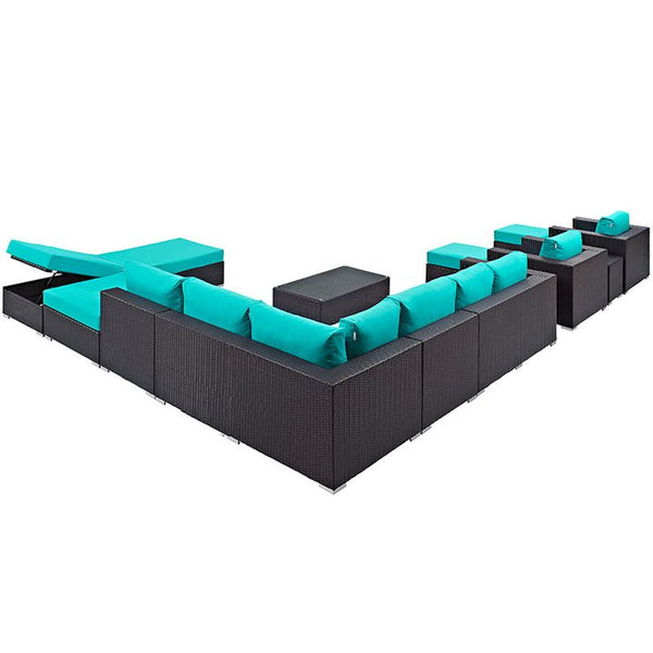 Convene 12 Piece Outdoor Patio Sectional Set in Espresso Turquoise