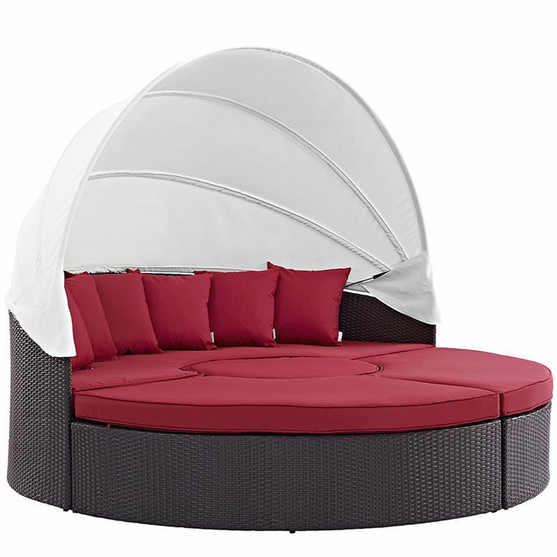 Convene Canopy Outdoor Patio Daybed in Espresso Red