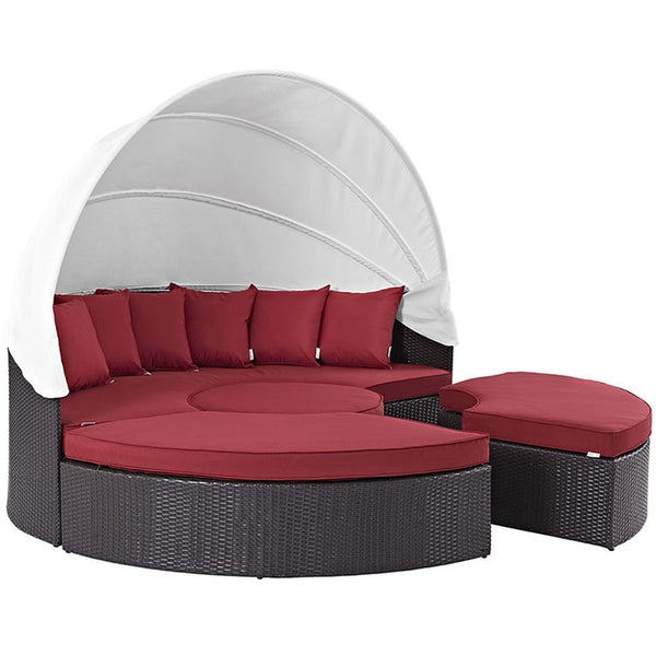 Convene Canopy Outdoor Patio Daybed in Espresso Red