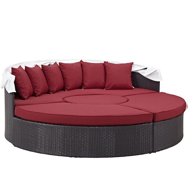 Convene Canopy Outdoor Patio Daybed in Espresso Red