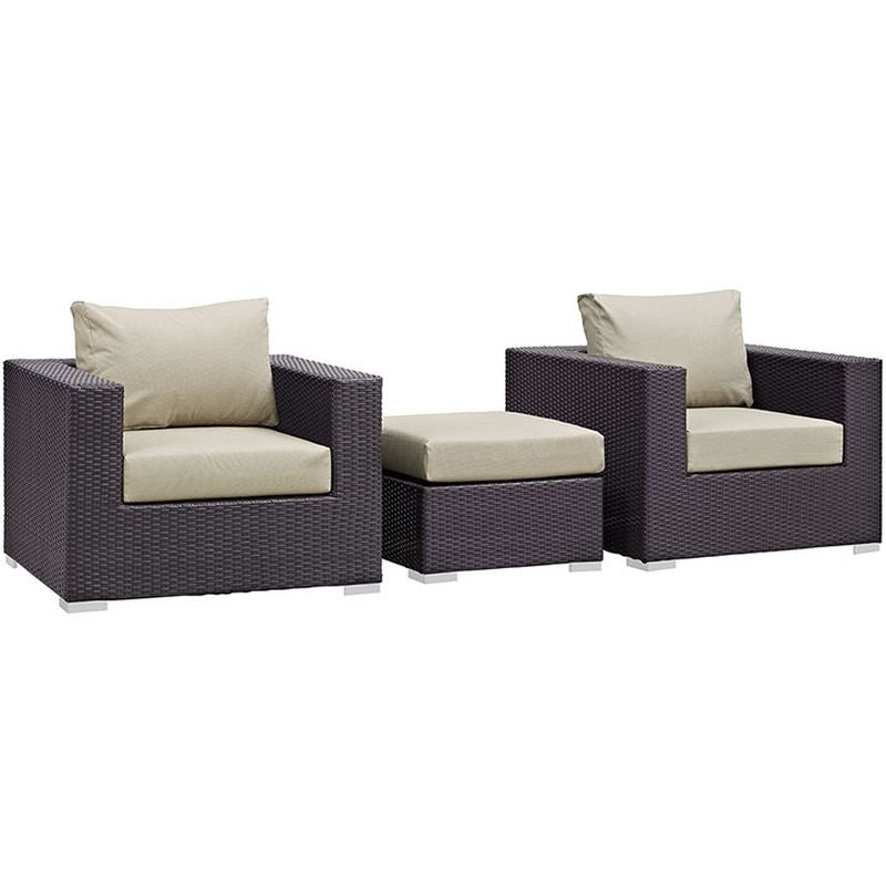 Convene 3 Piece Outdoor Patio Sofa Set in Espresso Beige