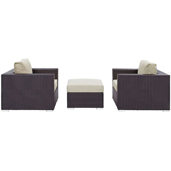 Convene 3 Piece Outdoor Patio Sofa Set in Espresso Beige
