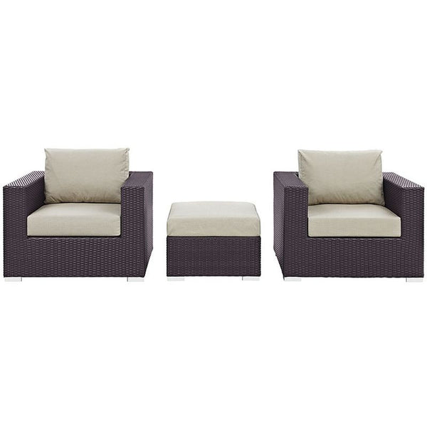 Convene 3 Piece Outdoor Patio Sofa Set in Espresso Beige
