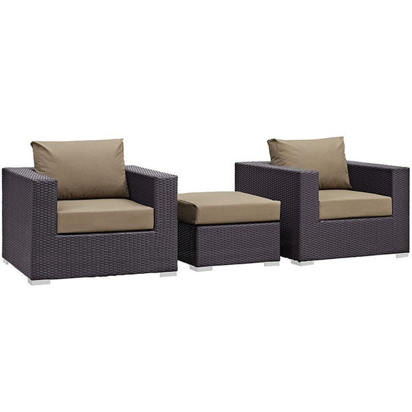 Convene 3 Piece Outdoor Patio Sofa Set in Espresso Mocha