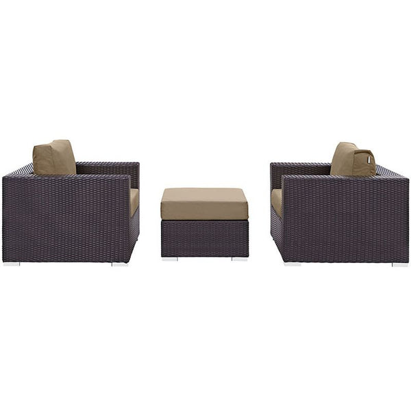 Convene 3 Piece Outdoor Patio Sofa Set in Espresso Mocha