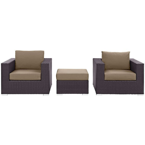 Convene 3 Piece Outdoor Patio Sofa Set in Espresso Mocha
