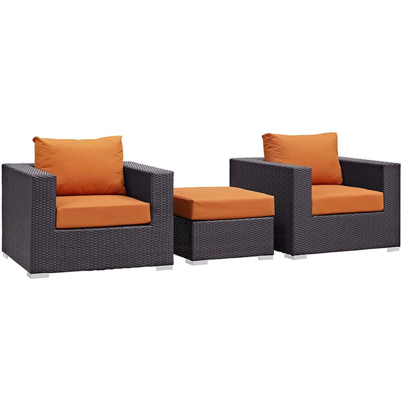 Convene 3 Piece Outdoor Patio Sofa Set in Espresso Orange
