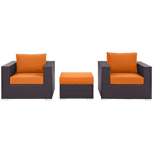 Convene 3 Piece Outdoor Patio Sofa Set in Espresso Orange