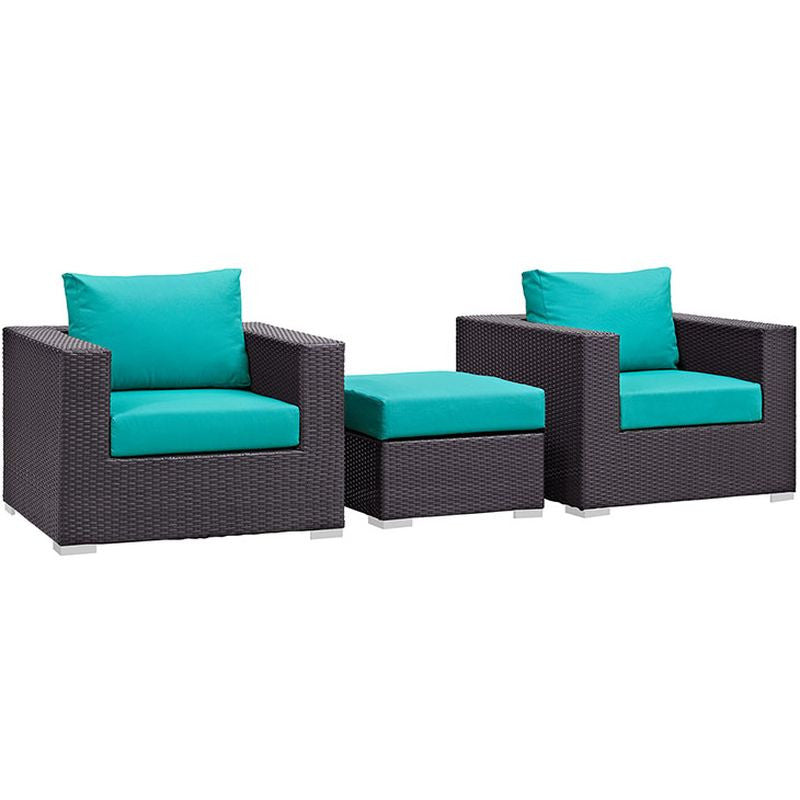 Convene 3 Piece Outdoor Patio Sofa Set in Espresso Turquoise