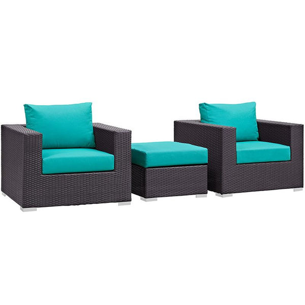 Convene 3 Piece Outdoor Patio Sofa Set in Espresso Turquoise