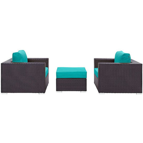 Convene 3 Piece Outdoor Patio Sofa Set in Espresso Turquoise