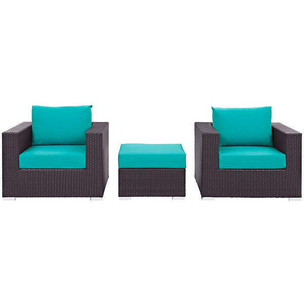 Convene 3 Piece Outdoor Patio Sofa Set in Espresso Turquoise