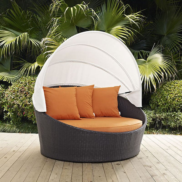 Convene Canopy Outdoor Patio Daybed in Espresso Orange