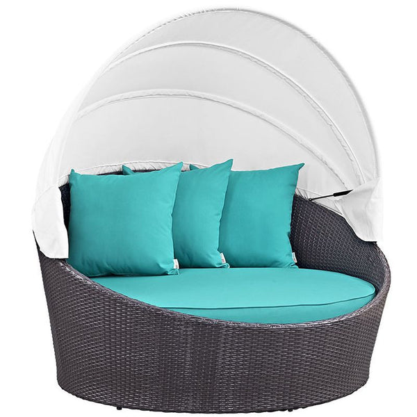 Convene Canopy Outdoor Patio Daybed in Espresso Turquoise