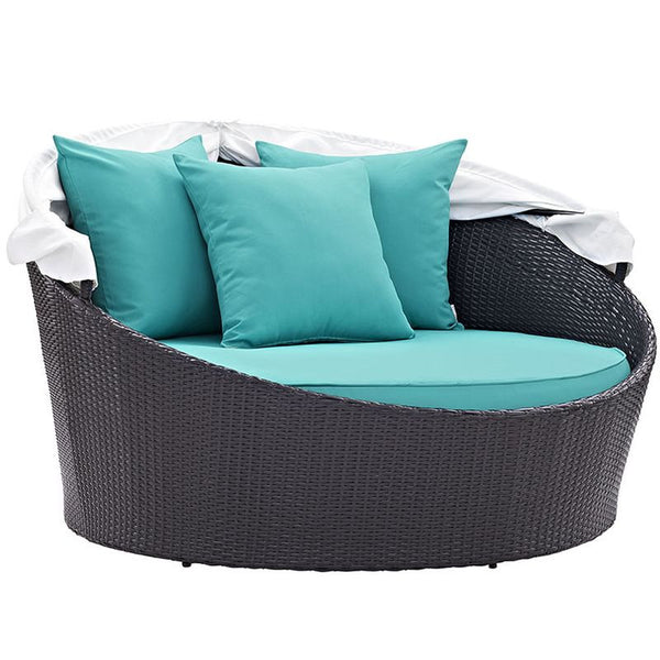 Convene Canopy Outdoor Patio Daybed in Espresso Turquoise