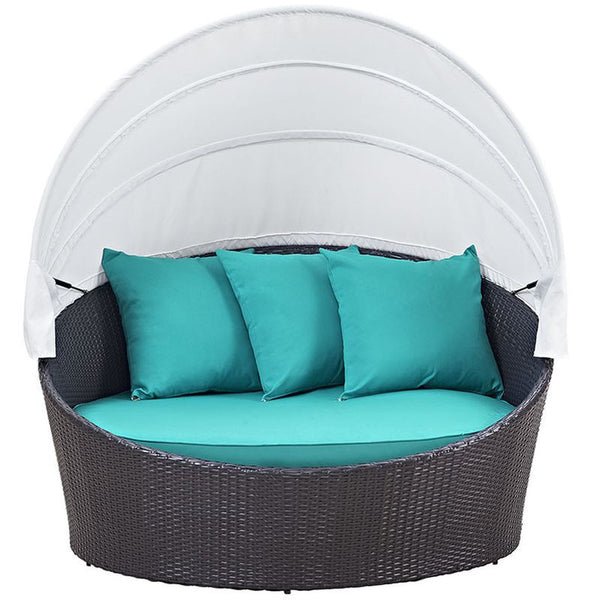 Convene Canopy Outdoor Patio Daybed in Espresso Turquoise