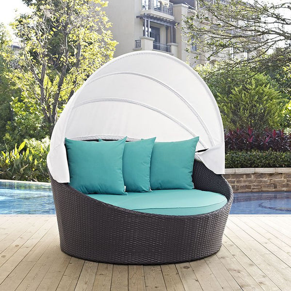 Convene Canopy Outdoor Patio Daybed in Espresso Turquoise