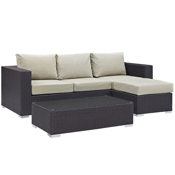 Convene 3 Piece Outdoor Patio Sofa Set in Espresso Beige