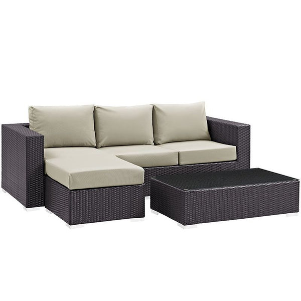 Convene 3 Piece Outdoor Patio Sofa Set in Espresso Beige