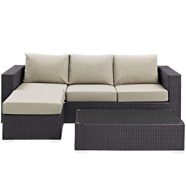 Convene 3 Piece Outdoor Patio Sofa Set in Espresso Beige