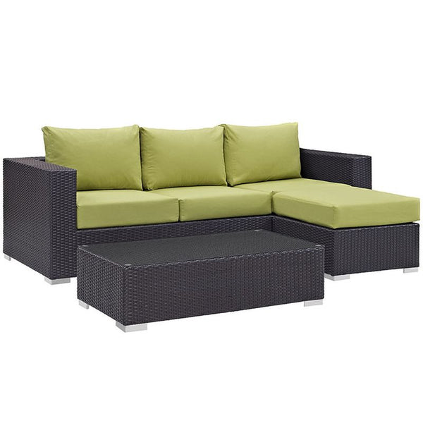 Convene 3 Piece Outdoor Patio Sofa Set in Espresso Peridot