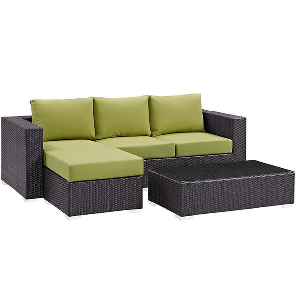 Convene 3 Piece Outdoor Patio Sofa Set in Espresso Peridot