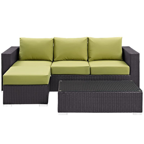 Convene 3 Piece Outdoor Patio Sofa Set in Espresso Peridot