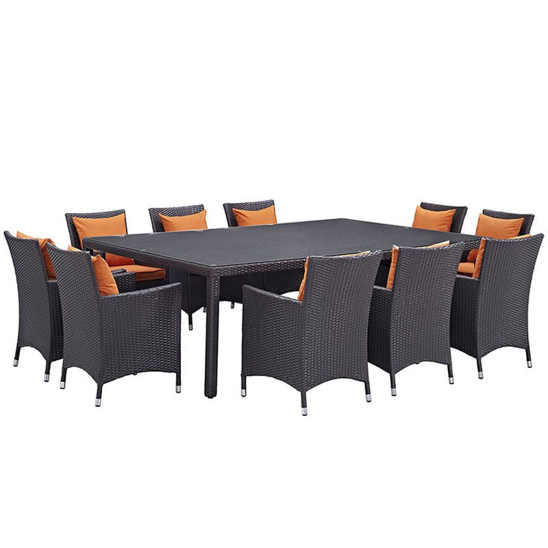 Convene 11 Piece Outdoor Patio Dining Set in Espresso Orange