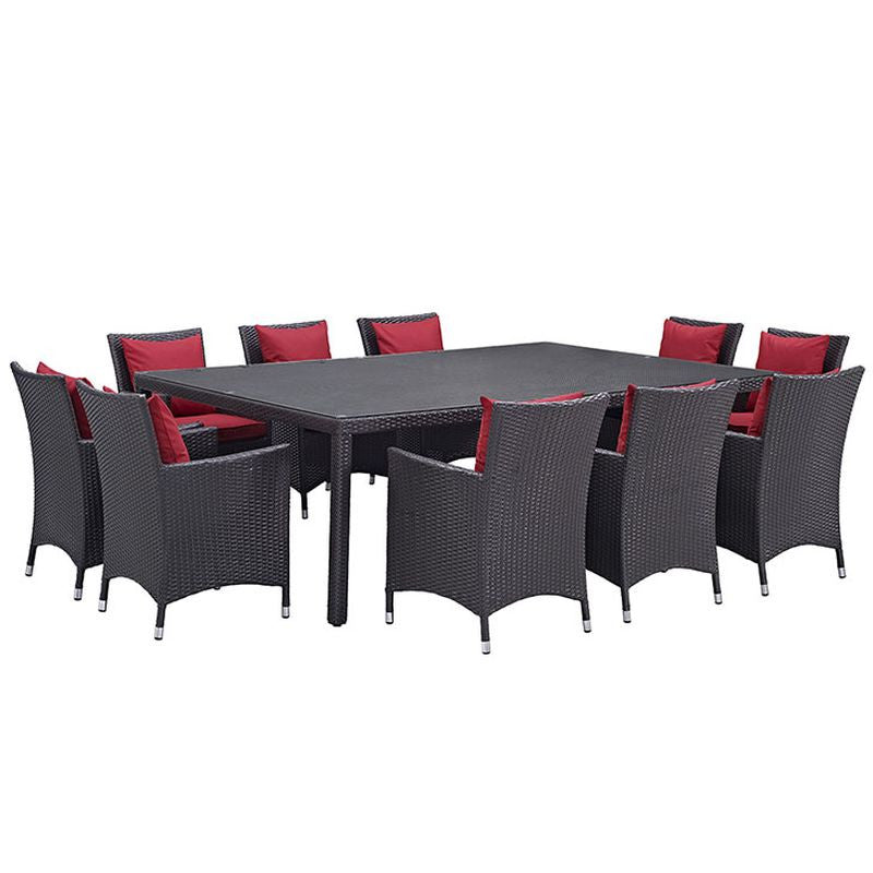 Convene 11 Piece Outdoor Patio Dining Set in Espresso Red