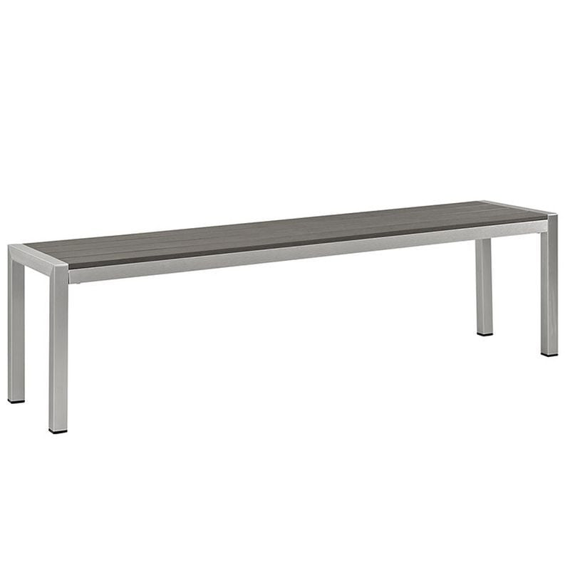Shore Outdoor Patio Aluminum Bench in Silver Gray