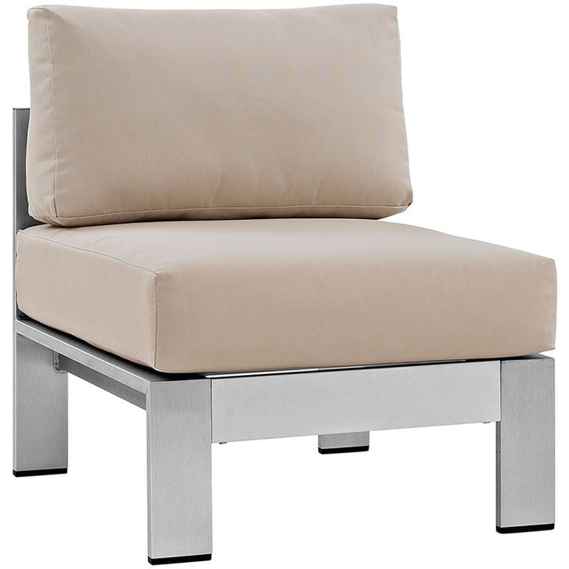 Shore Armless Outdoor Patio Aluminum Chair in Silver Beige