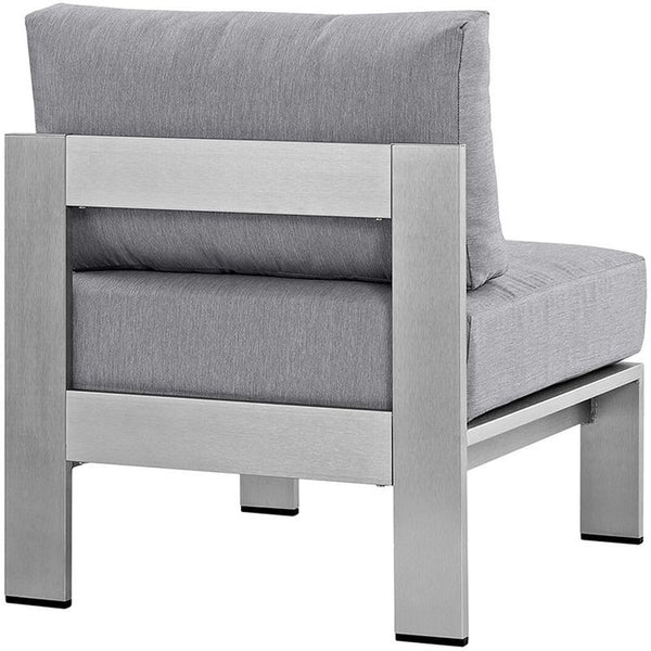 Shore Armless Outdoor Patio Aluminum Chair in Silver Gray