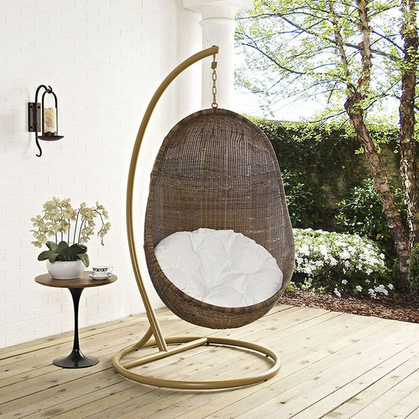 Bean Outdoor Patio Wood Swing in Coffee White
