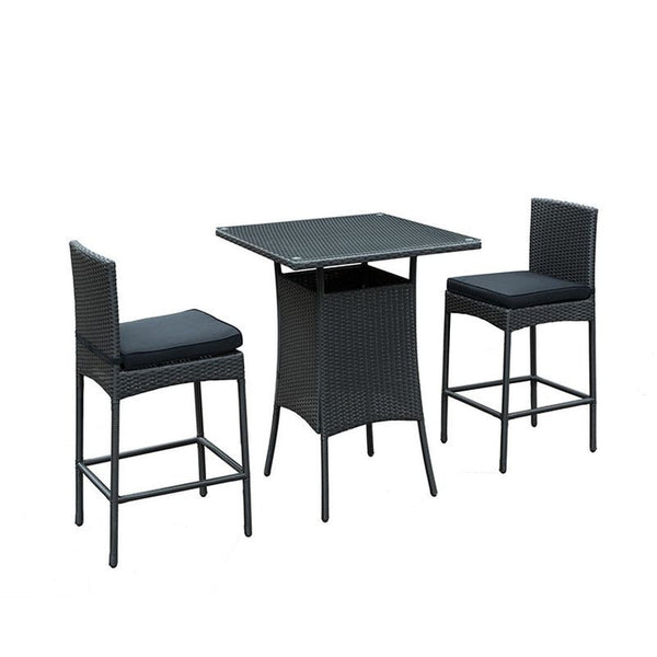 Cerveza 3 Piece Outdoor Patio Pub Set in Black Black