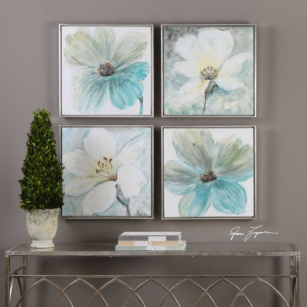 Florals In Cream and Teal, S/4