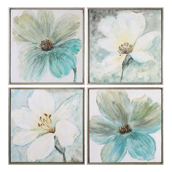 Florals In Cream and Teal, S/4